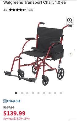 Walgreens 19 Inch Seat Transport Wheelchair