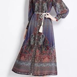 Eye-Catching French Court Style Elegant Floral Printed Dress with Puff Long Sleeve Niche Style Party, Wedding Guest, Festive Long Maxi Dress