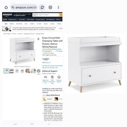 Essex Convertible Changing Table with Drawer, Bianca White/Natural