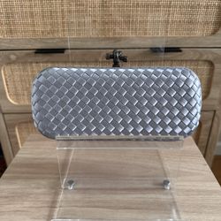 Silver Woven Silk Clutch 