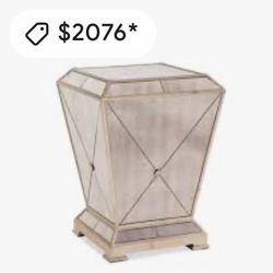 1980 Large neoclassical style mirror and brass pedestals or side table