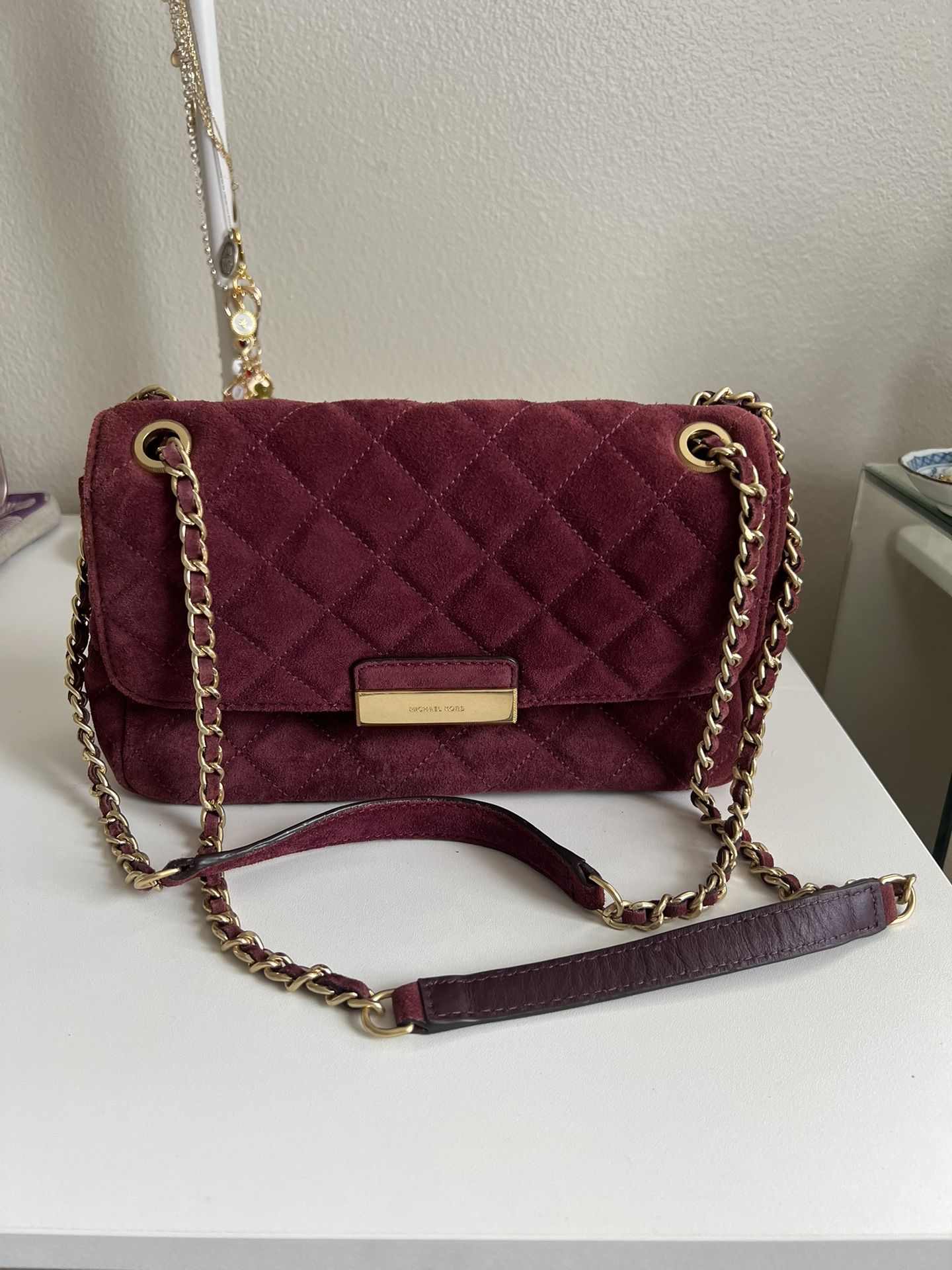 Michael Kors Plum Quilted Suede Large Chain Shoulder Bag