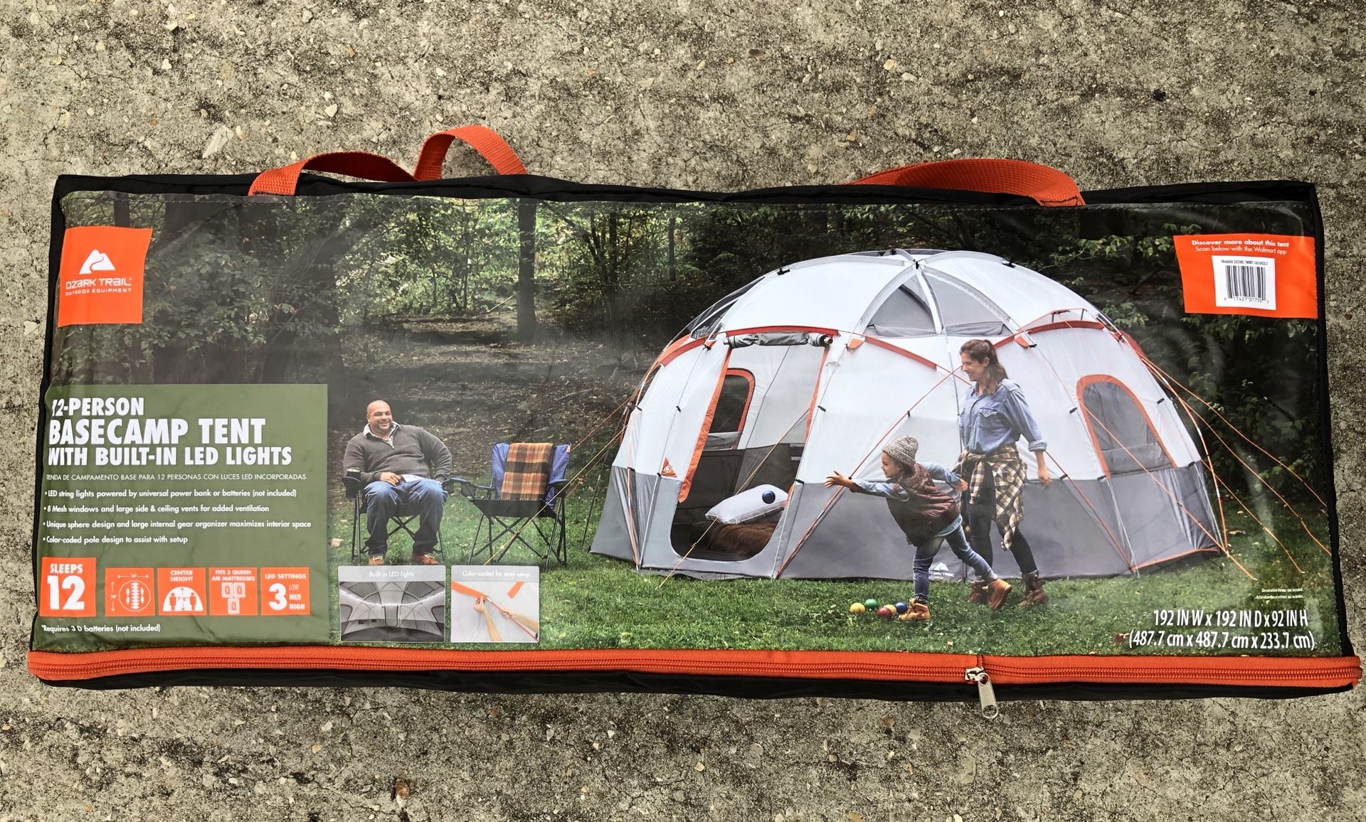 Ozark Trails 12 person basecamp tent with LED lights