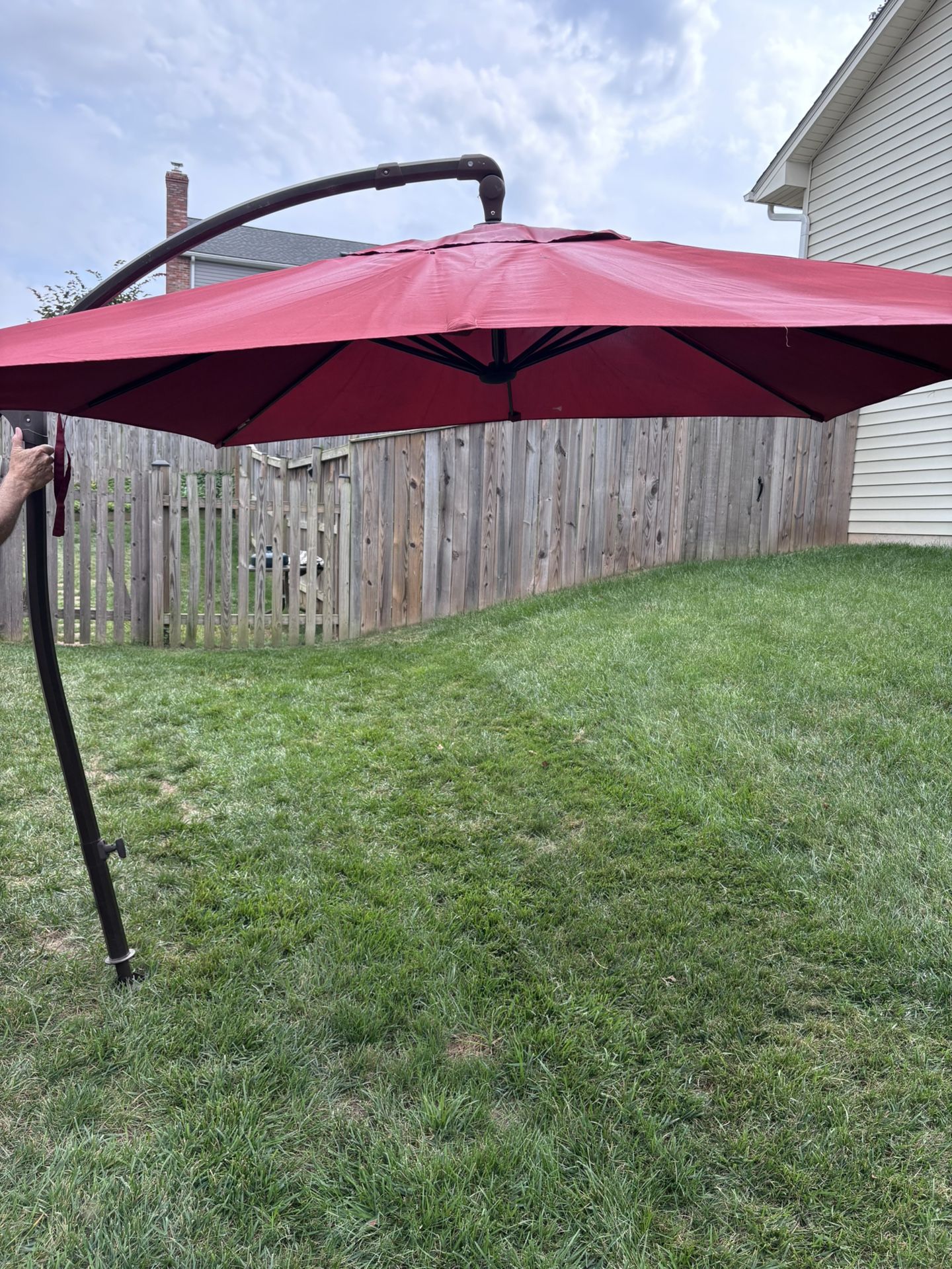 Hampton Bay Aluminum and Steel Cantilever Offset Outdoor Patio Umbrella in Chili Red with Stand