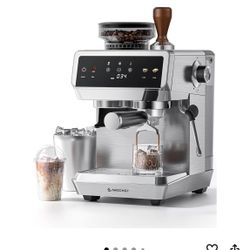  Espresso Machine With Grinder, 190℉-201℉ Temp Control Coffee machine with 44 Grind Setting, Milk Frother, Touch Screen, Cold Brew, Sliver