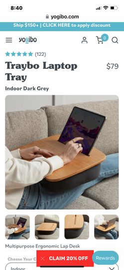 Yogibo Traybo Laptop Tray Indoor Dark Grey New $79