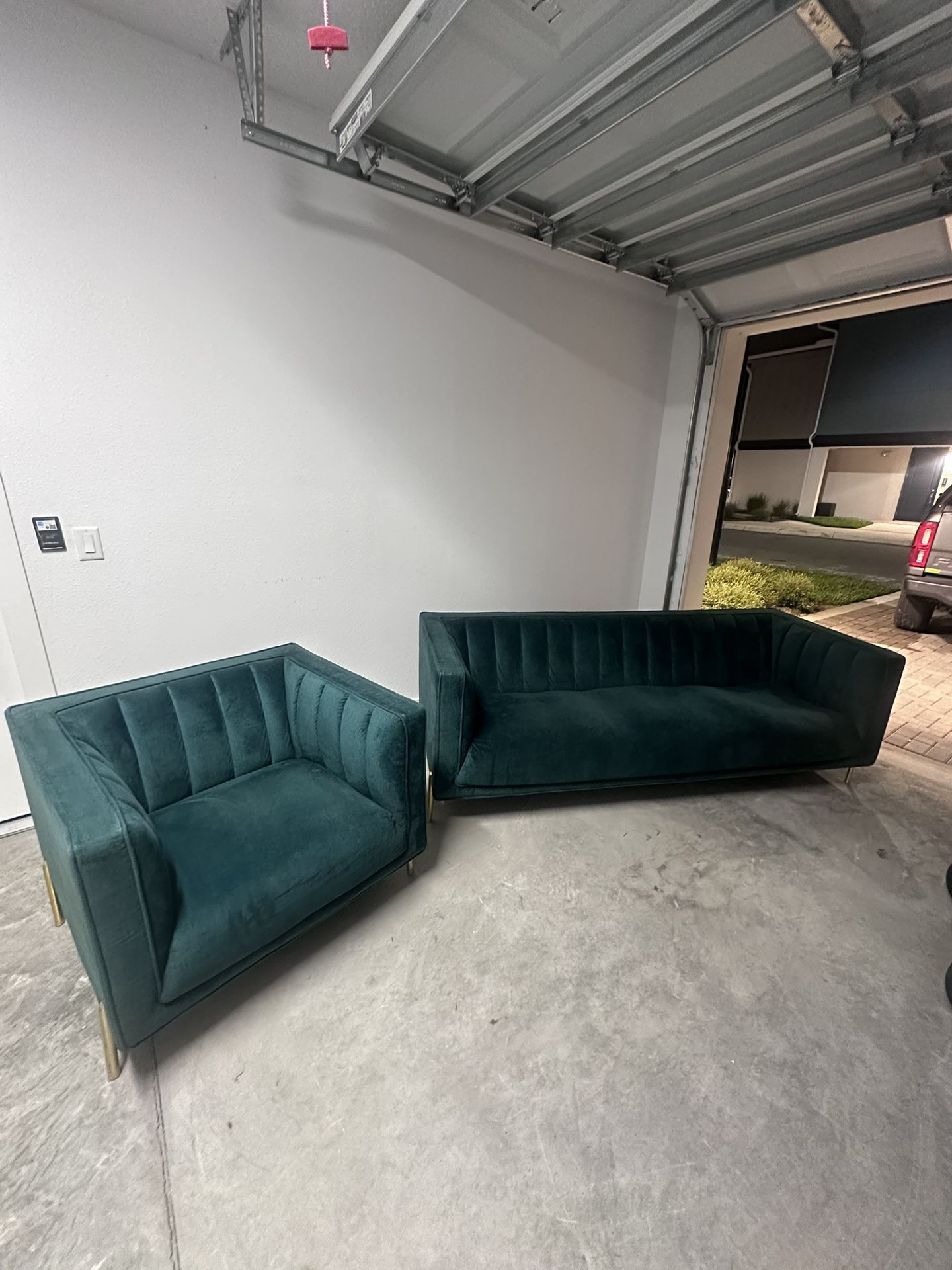 Velvet Couch And Armchair