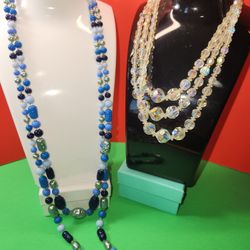 #2103, RENAISSANCE SIGNED JAPAN, CUT GLASS, AND GALALITH BEADS , 2 NECKLACES
