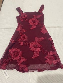 Nitzana  Burgundy Floral Embroidered Mini Dress