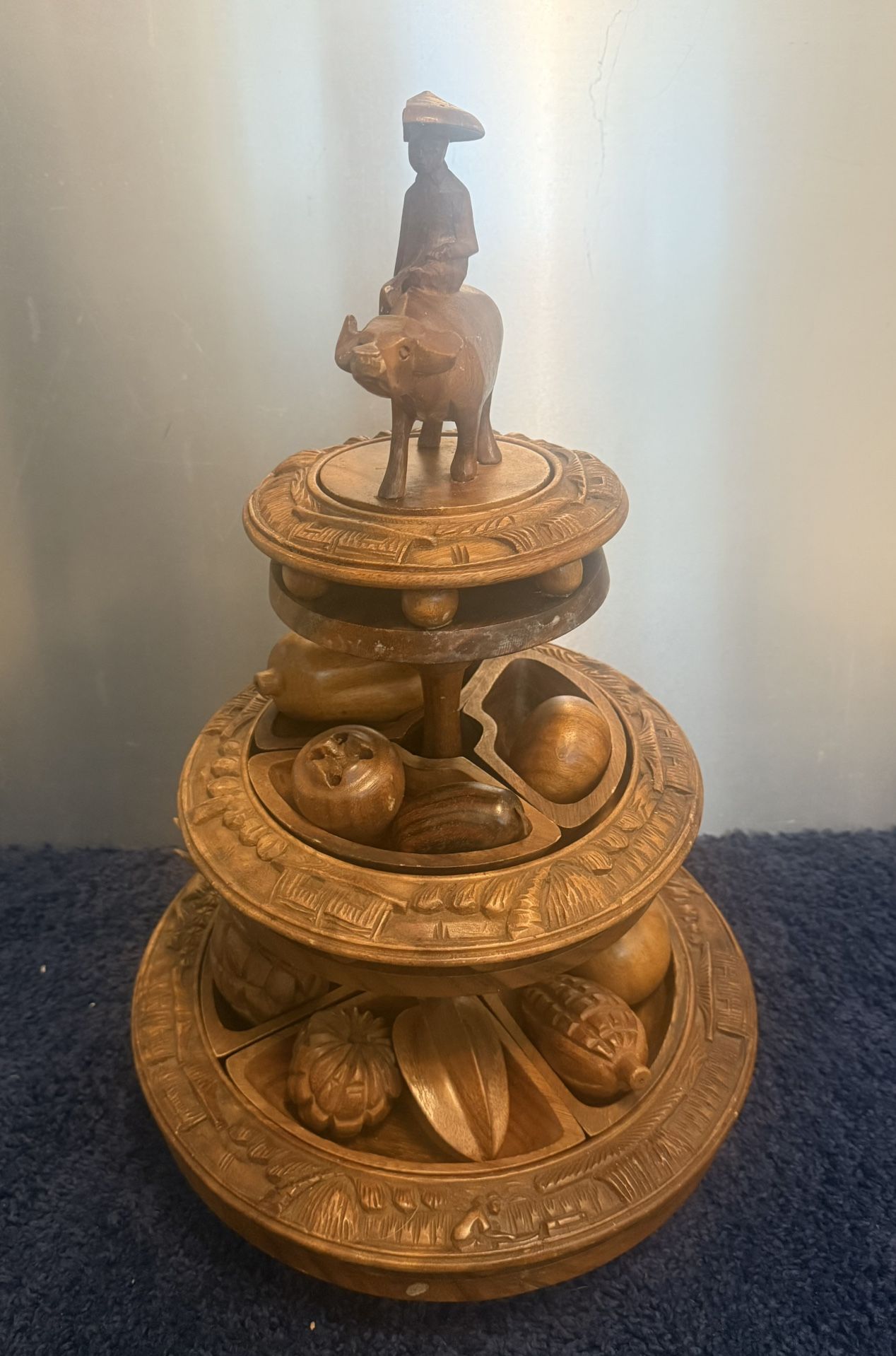 Vintage Wood Lazy Susan With Fruit