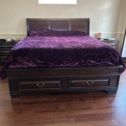 2 Yr Old Cherry Wood KING Bed Frame with 6 Draws Dresser