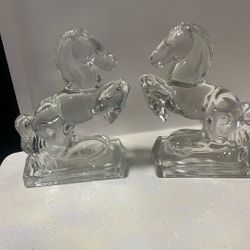 Beautiful Vintage Glass Horse Bookends $30