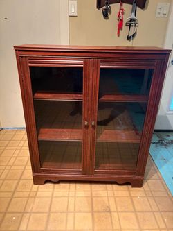 Vintage wood glass door display cabinet