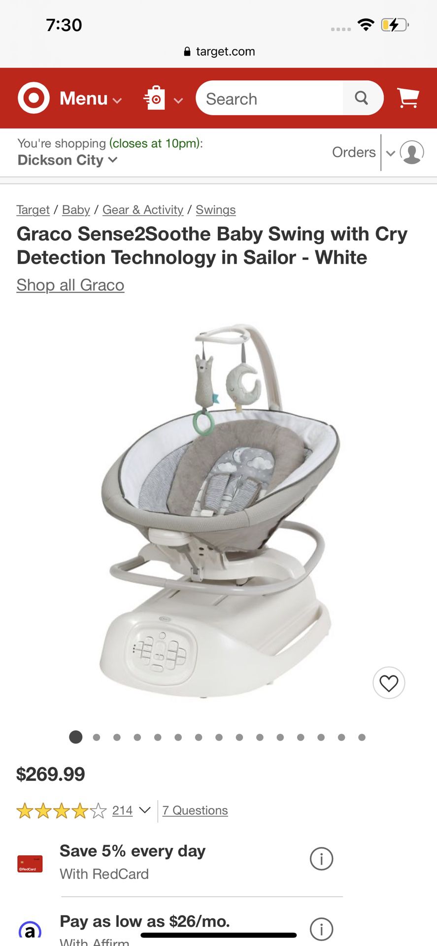 Graco Sense2Soothe Baby Swing with Cry Detection Technology in Sailor - White
