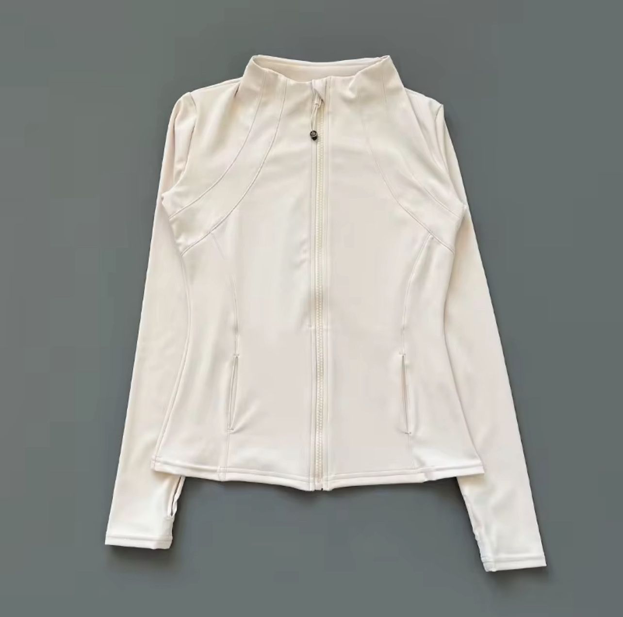 Women’s Premium Zip-Up Athletic Jacket – Sculpted Fit (Cream White)