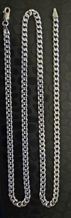 . 925 STERLING SILVER FLAT CUBAN CURB LINK CHAIN/NECKLACE 5MM 22"