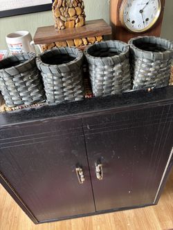 Two Hand Woven Green Wicker Peanut Baskets