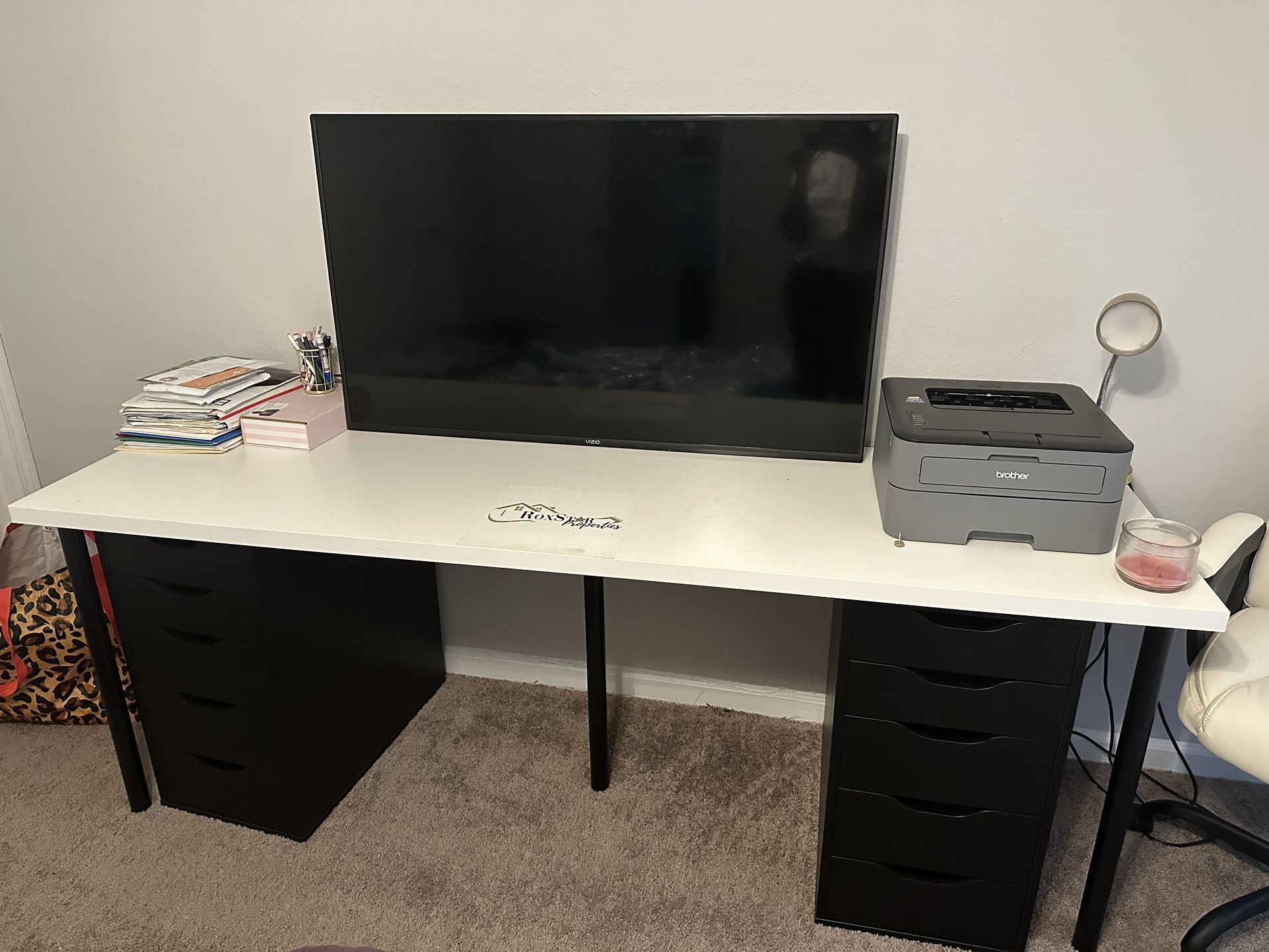 Almost New IKEA long Desk & Drawers