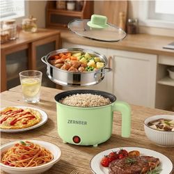 1.8L Green Electric Rice Multi Cooker Hot Pot Non-Stick + Stainless Steel Steamer New in Box