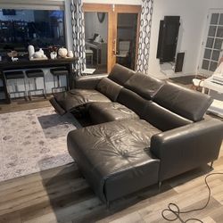 Real Leather 2 Piece Couch (Dark Gray)