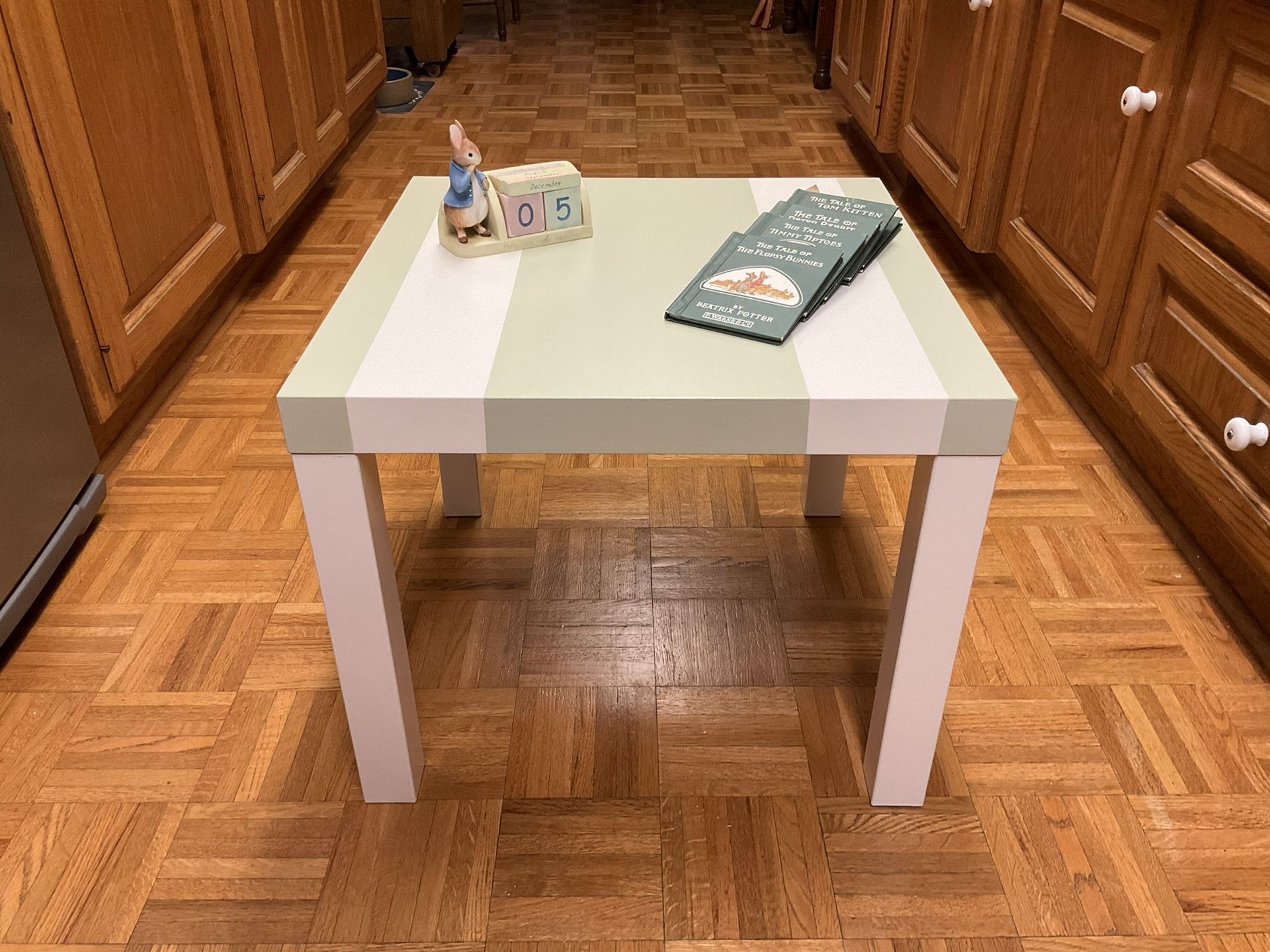 Upcycled Green And White Striped Kid’s / Toddler’s Table