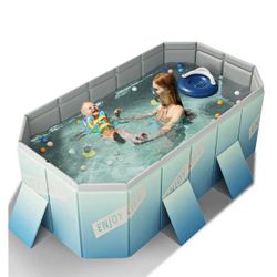 Foldable Non-Inflatable Above Ground Swimming Pool, Blue   Size  60” L  32”W 20”H 