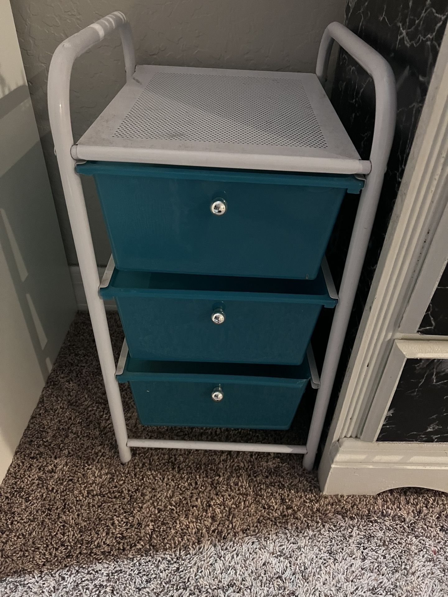 Plastic Sliding Drawers Teal On Metal Frame