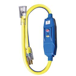 04-00103 12/3 STW 20 Amp GFCI Adapter with Lighted End, 3-Foot, Blue with Yellow Stripe