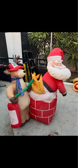 Christmas Inflatable Santa Chimney and Reindeer