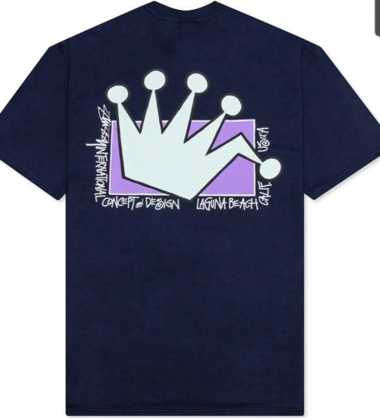 🔥 Stussy Laguna Beach LB Crown Tee T-Shirt Navy Size Extra Large XL 🔥
