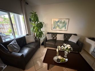 Dark Gray Leather Sofa Set