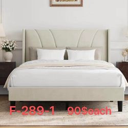 （F-289-1）Full Size Bed Frame, Full Bed Frame with Headboard, Velvet Upholstered Wing Side Headboard（90$each）