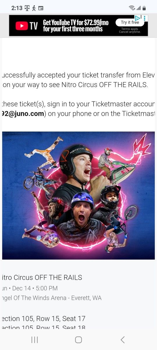 Nitro Circus Off The Rails Tickets (2) For December 14th At 5pm