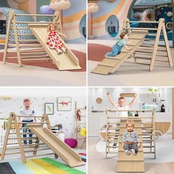 Triangle Climbing Toys, Stable Climbing Toys for Toddlers with Climbing and Sliding Ramps, 2 in 1 Foldable Wooden Activity Triangle Climber, Safety In