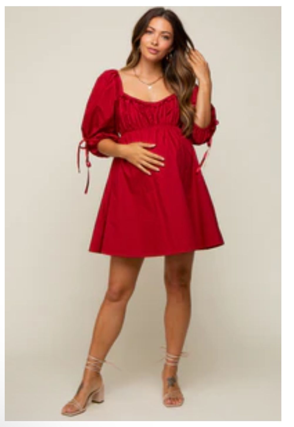 Red Ruched Puff Sleeve Maternity Dress From PinkBlush 
