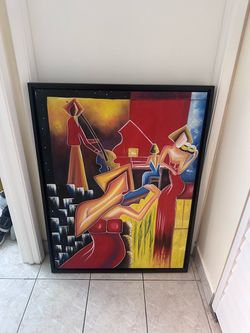 Large Abstract Figurative Painting in Black Frame