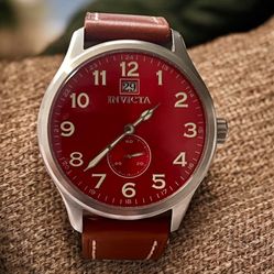 Invicta Forcetion Red dial Leather Ø44 mm New battery No box