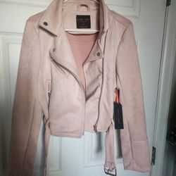 Women's suede bomber Jacket (Light Pink)