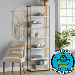 Mainstays 6-Shelf Gold Metal Frame Bookcase, White