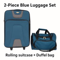 2-Piece Blue Luggage Set – Rolling Suitcase + Duffel Bag