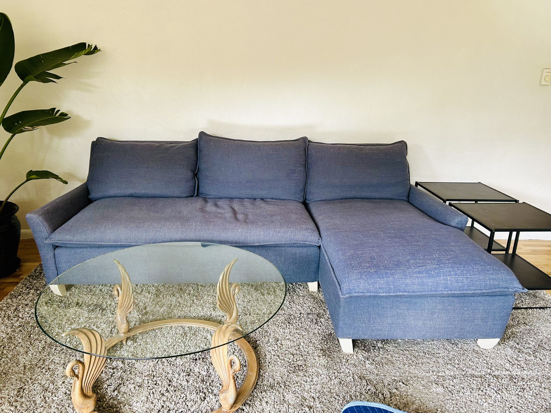 West Elm Bliss Down Filled Chaise Sectional Sofa - Aegean Blue