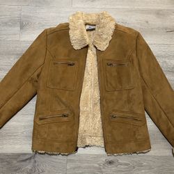 Disney Resorts Faux Leather Sherpa lined Tan Jacket Size M Women’s 