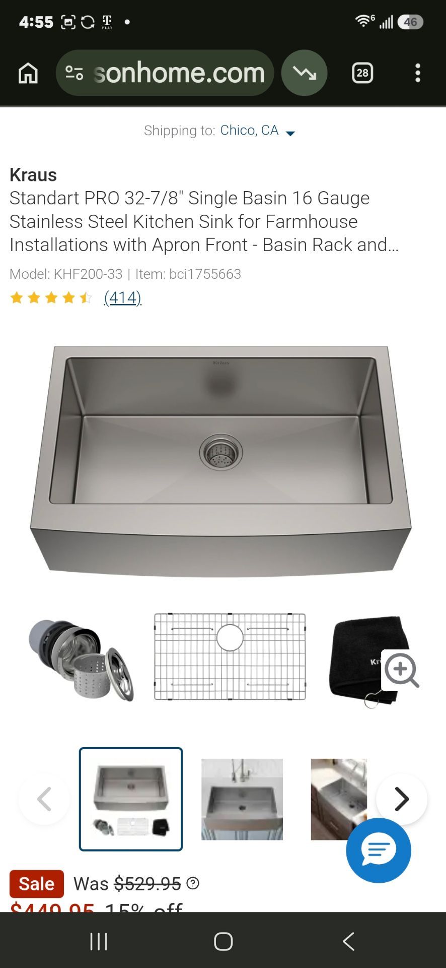 Krause stainless sinkKraus
Standart PRO 32-7/8" Single Basin 16 Gauge Stainless Steel Kitchen Sink for Farmhouse Installations with Apron Front - Basi