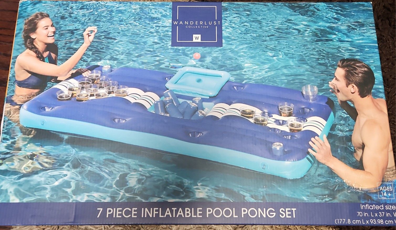 Inflatable 7 Piece Pool Beer Pong Set Raft Float 