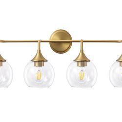 Bathroom Vanity Light Gold, 4 Light Bathroom Light Fixtures Over Mirror with Clear Glass Shade, 31 inch Vanity Lights for Bathroom Farmhouse (Exclude 