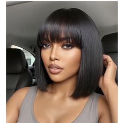 Bob Wig Human Hair 210% Density Bob Wig with Bangs 100% Human Hair Wigs 