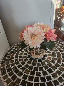 Dahlias With Wicker Wrapped Vase