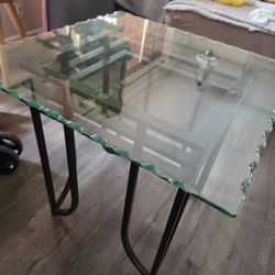 Glass Top Side End Table Metal Legs 24 x 24 x 23 height