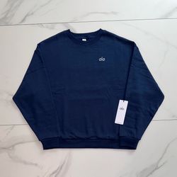 Alo Yoga Accolade Crew Neck Pullover Sweatshirt Navy Blue Size XL