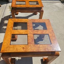 Burled Wood Chinoiserie Square Chow Led End Table